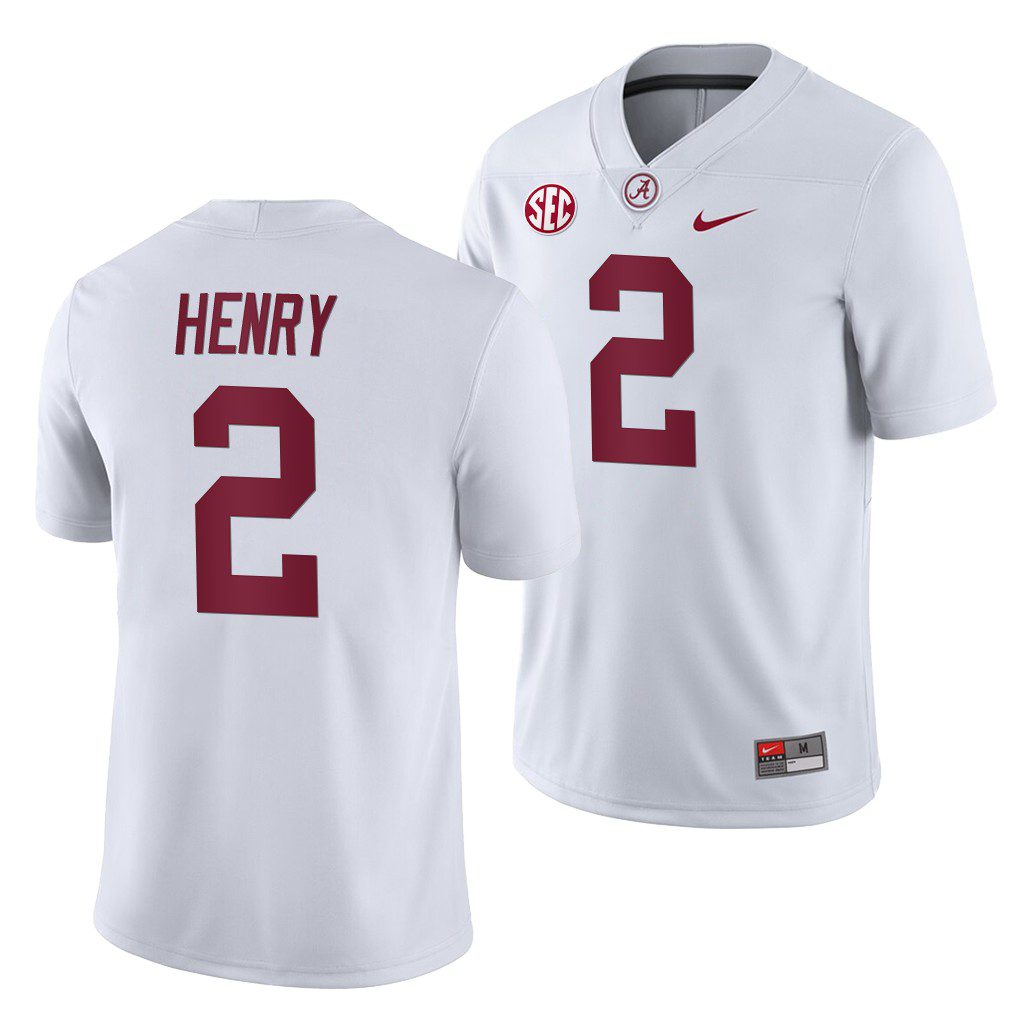 Men's Alabama Crimson Tide Derrick Henry #2 2019 White History Player Away NCAA College Football Jersey